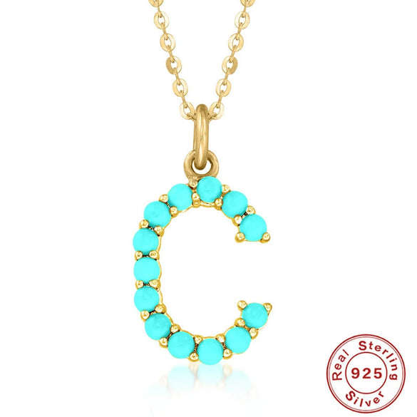 Wholesale S925 Sterling Silver Initial Letter Necklace With High End Natural Turquoise O Chain Electroplated