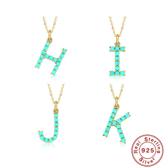 Wholesale S925 Sterling Silver Initial Letter Necklace With High End Natural Turquoise O Chain Electroplated
