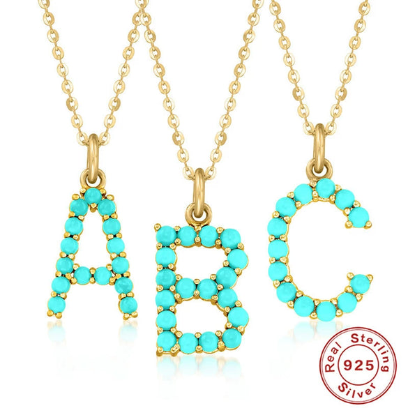 Wholesale S925 Sterling Silver Initial Letter Necklace With High End Natural Turquoise O Chain Electroplated