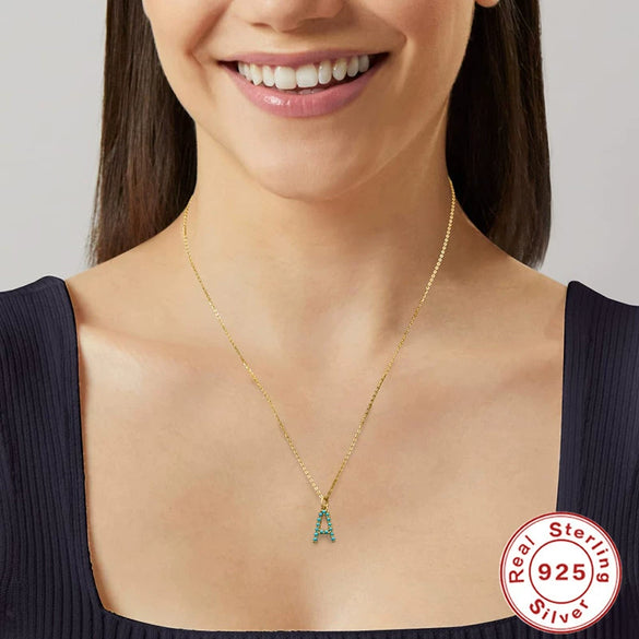 Wholesale S925 Sterling Silver Initial Letter Necklace With High End Natural Turquoise O Chain Electroplated