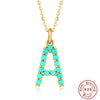 Wholesale S925 Sterling Silver Initial Letter Necklace With High End Natural Turquoise O Chain Electroplated