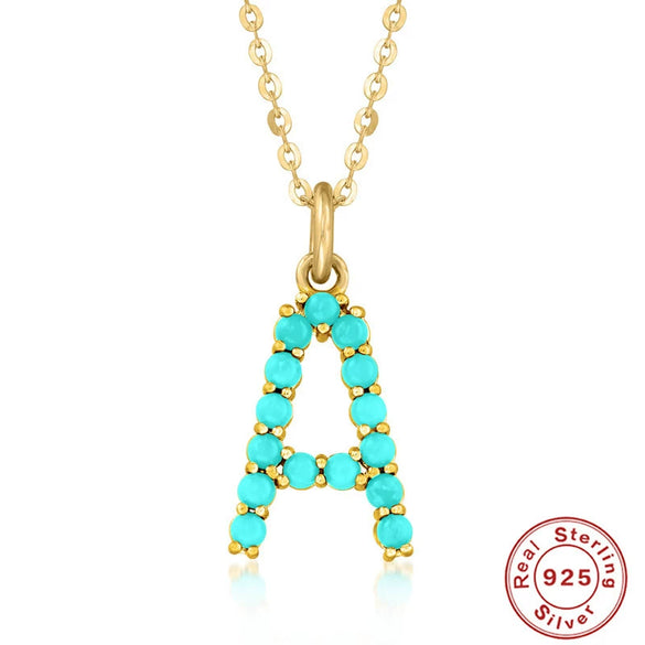 Wholesale S925 Sterling Silver Initial Letter Necklace With High End Natural Turquoise O Chain Electroplated