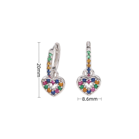Wholesale S925 Sterling Silver Inlaid Color Zircon Heartshaped Sweet Style Women's Love Earrings