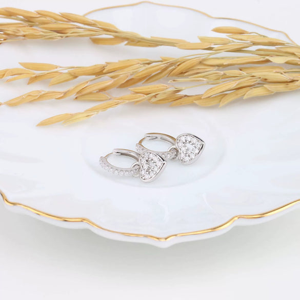 Wholesale S925 Sterling Silver Inlaid Color Zircon Heartshaped Sweet Style Women's Love Earrings