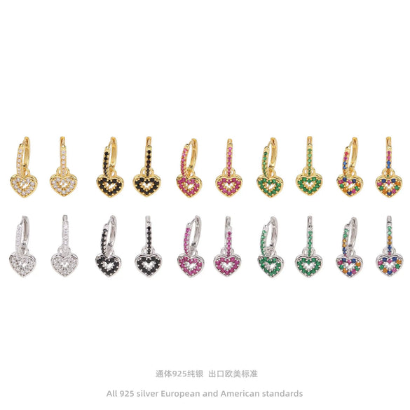 Wholesale S925 Sterling Silver Inlaid Color Zircon Heartshaped Sweet Style Women's Love Earrings