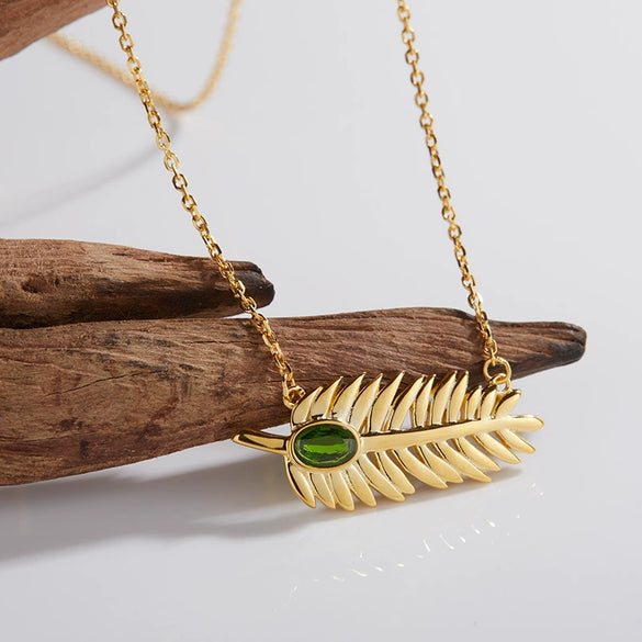 Wholesale S925 Sterling Silver Inlaid Natural Diopside Garnet Color Feather And Leaves Design Women's Earrings