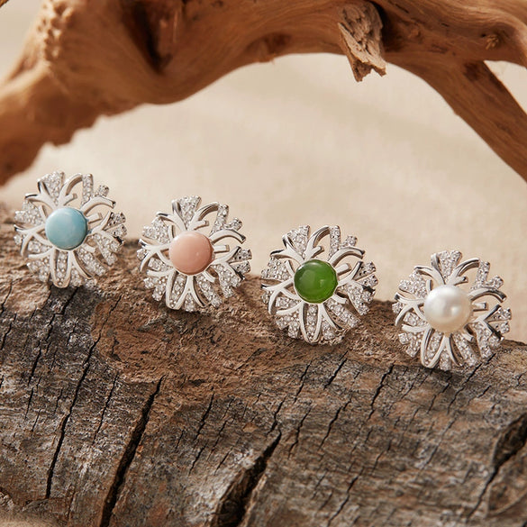 Wholesale S925 Sterling Silver Inlaid Natural Pearl Flower Leaf Design Earrings