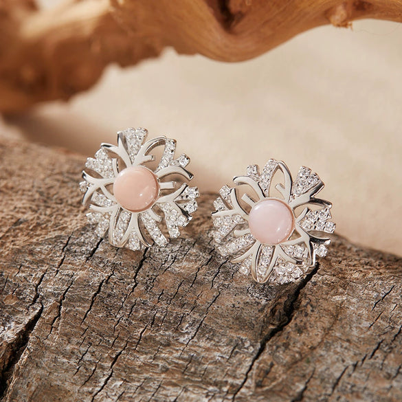 Wholesale S925 Sterling Silver Inlaid Natural Pearl Flower Leaf Design Earrings