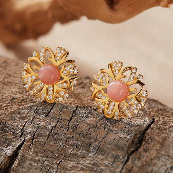 Wholesale S925 Sterling Silver Inlaid Natural Pearl Flower Leaf Design Earrings