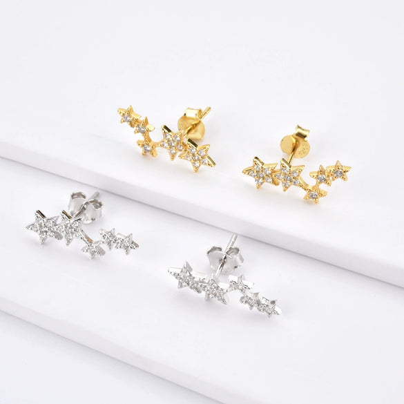 Wholesale S925 Sterling Silver Inlaid Star Earrings For Women Electroplated Platinum Or 18K Gold Minimalist Style