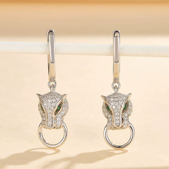 Wholesale S925 Sterling Silver Inlaid Zircon Cheetah Earrings With Electroplating Retro Gorgeous Style For Women