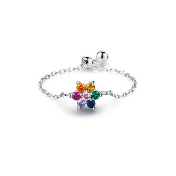 Wholesale S925 Sterling Silver Inlaid Zircon Flower Ring With Fresh Sweet Design Sense And Adjustable Feature Seiko Craft For Women
