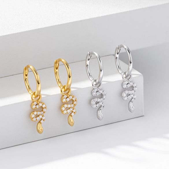 Wholesale S925 Sterling Silver Inlaid Zircon Snake Earrings Light Luxury Style