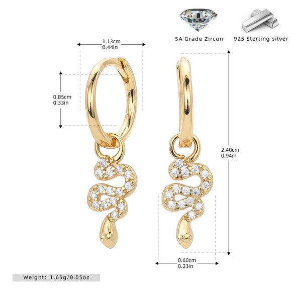 Wholesale S925 Sterling Silver Inlaid Zircon Snake Earrings Light Luxury Style