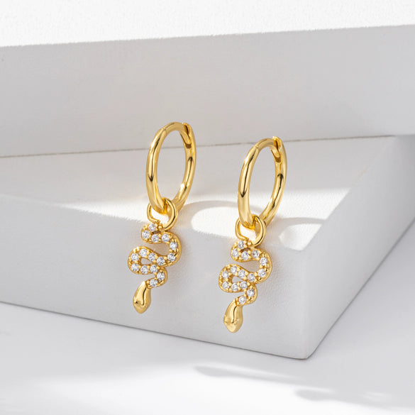Wholesale S925 Sterling Silver Inlaid Zircon Snake Earrings Light Luxury Style
