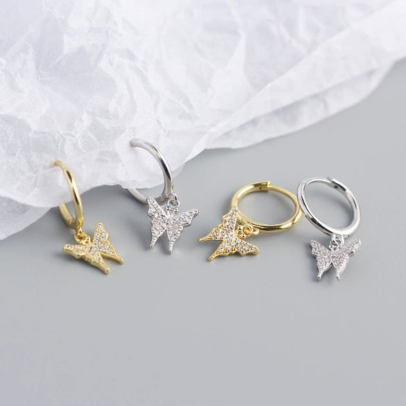 Wholesale S925 Sterling Silver Insect Butterfly Earbuckle Earrings With Electroplating Sweet Style For Female