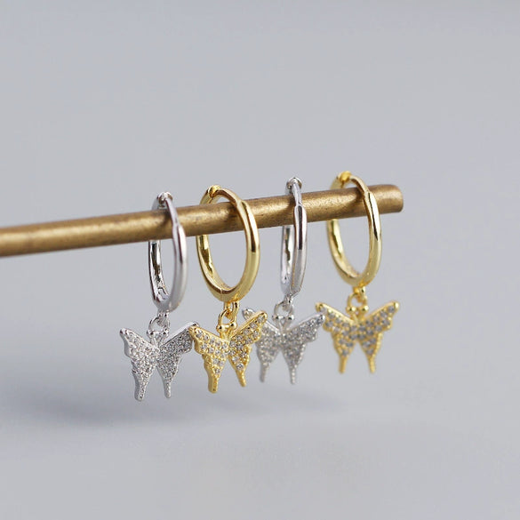 Wholesale S925 Sterling Silver Insect Butterfly Earbuckle Earrings With Electroplating Sweet Style For Female