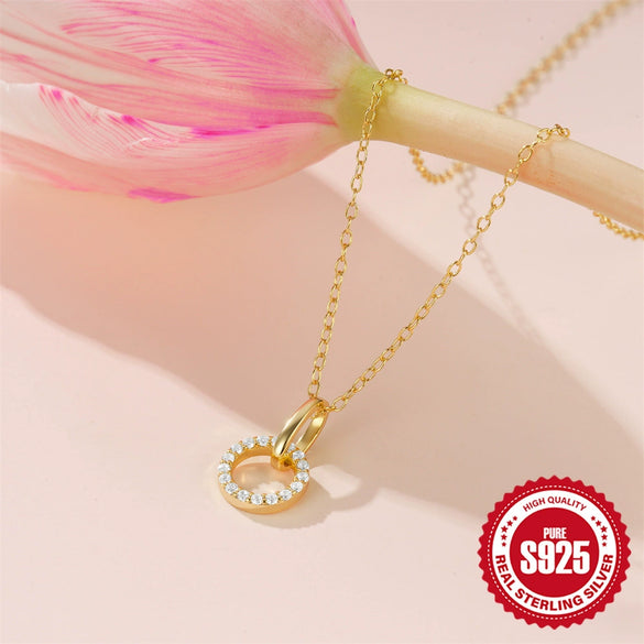Wholesale S925 Sterling Silver Interlocking Micropaved Zircon Geometric Clavicle Chain Necklace For Women With Electroplating