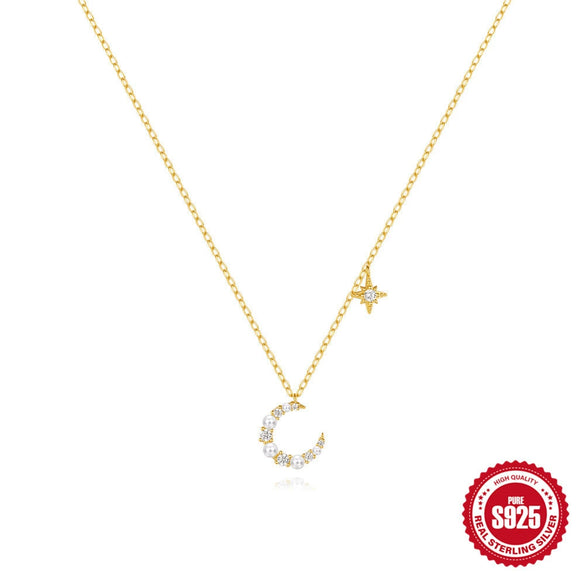 Wholesale S925 Sterling Silver Irregular Crescent Moon Geometric Electroplated Women's Moon Necklace Clavicle Chain