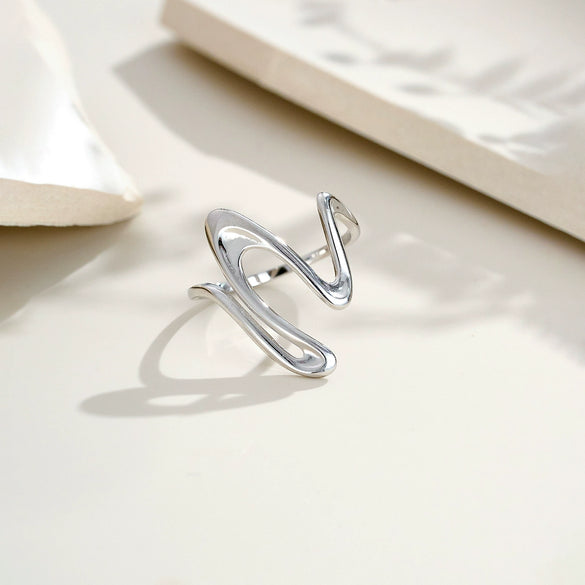 Wholesale S925 Sterling Silver Irregular Geometric Design Electroplated Platinum Or 18K Gold Fashion Ring For Women