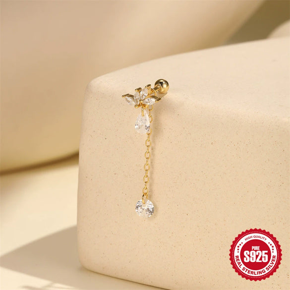 Wholesale S925 Sterling Silver Irregular Geometric Horse Eye Zircon Thread Piercing Ear Stud Earrings With Environmentally Friendly Plating