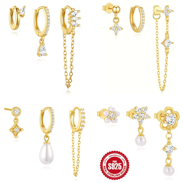 Wholesale S925 Sterling Silver Irregular Geometric Petal Tassel Electroplated Diamond Earrings For Women