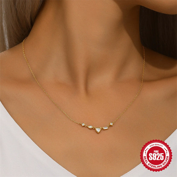 Wholesale S925 Sterling Silver Irregular Geometric Zircon Stacked Clavicle Chain Necklace With Electroplating For Women