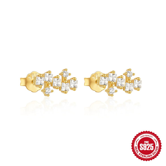 Wholesale S925 Sterling Silver Irregular Ladder Square Zircon Geometric Fashion Earrings With Electroplating For Women