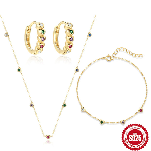 Wholesale S925 Sterling Silver Jewelry Suit With Love Water Drops Bells Pattern Electroplated O Chain Earrings Necklace Bracelet Unisex