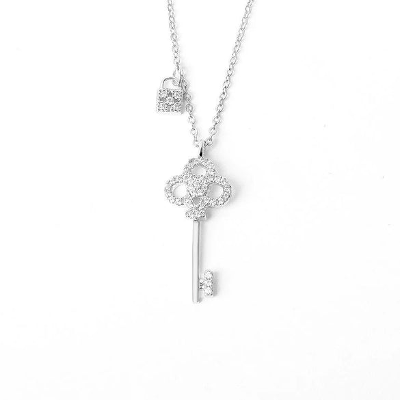 Wholesale S925 Sterling Silver Key Lock Necklace For Women With Cross Chain And Electroplating Treatment