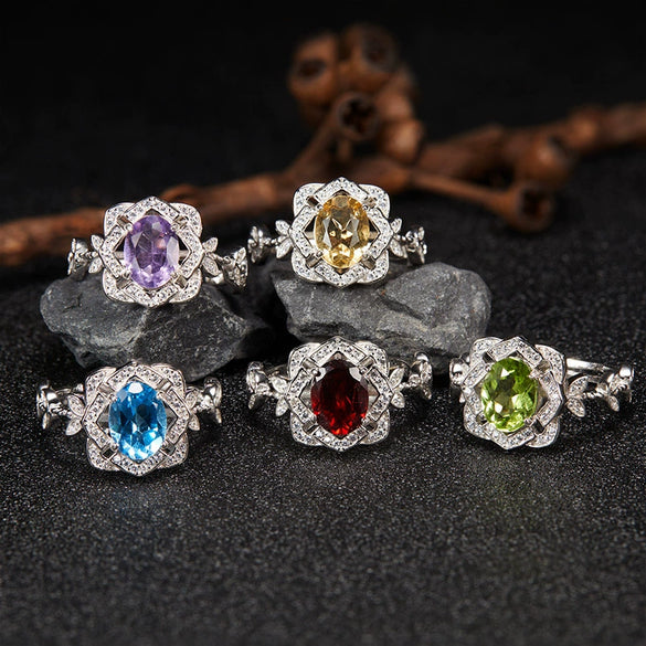 Wholesale S925 Sterling Silver Lace Flower Crystal Ring Set With Gems In Light Luxury Style