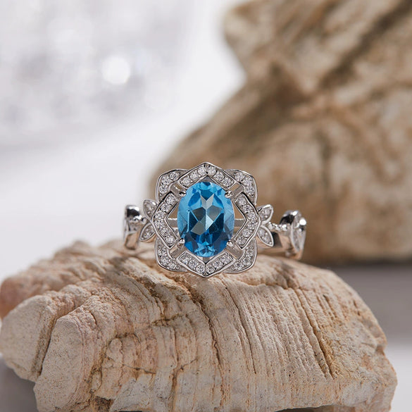 Wholesale S925 Sterling Silver Lace Flower Crystal Ring Set With Gems In Light Luxury Style