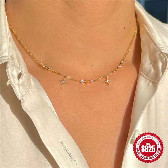Wholesale S925 Sterling Silver Ladies Necklace With Classic Star Pattern And Geometric Styling Electroplated Ochain