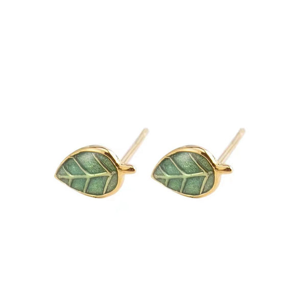 Wholesale S925 Sterling Silver Leaf Earrings With Dripping Oil Treatment Natural Style