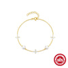 Wholesale S925 Sterling Silver Leaf Grass Pearl Fashion Elegant Women's Bracelet With Electroplating And Real Gold Plating Geometric Design