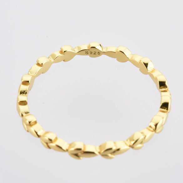Wholesale S925 Sterling Silver Leaf Ring With Simple Classic Style And Electroplating Single Row Stacked Ring For Women