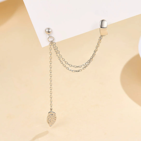 Wholesale S925 Sterling Silver Leaf Tassel Ear Clip Earrings With Flower Pattern And Electroplating For Women