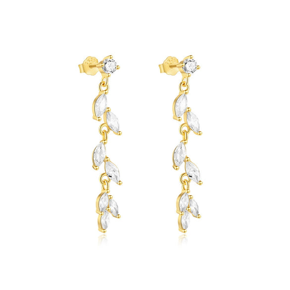 Wholesale S925 Sterling Silver Leaf Zircon Ins Style Exquisite Ear Studs Electroplated Ear Jewelry