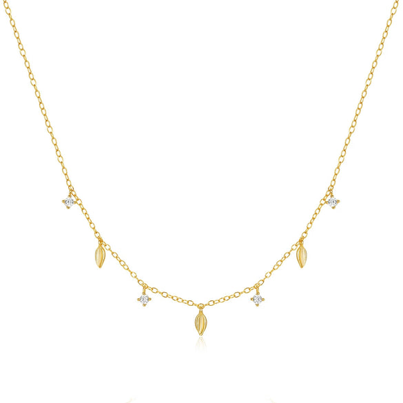Wholesale S925 Sterling Silver Leaves Four Claw Diamond Stacked Collarbone Necklace For Women With Geometric Design And Electroplating
