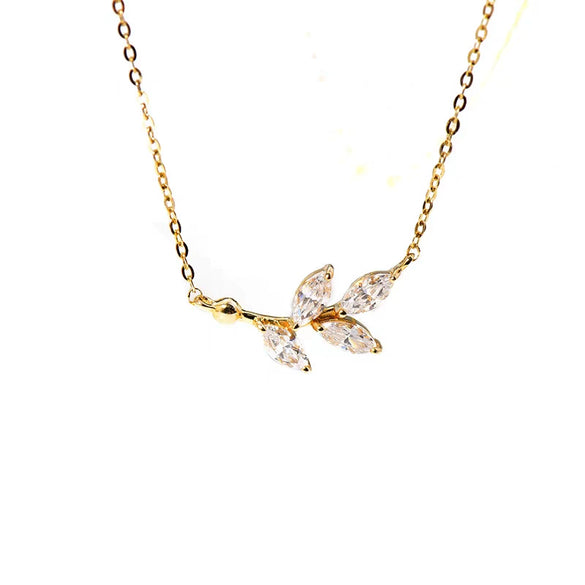 Wholesale S925 Sterling Silver Leaves Pattern Necklace Set With Diamonds For Women