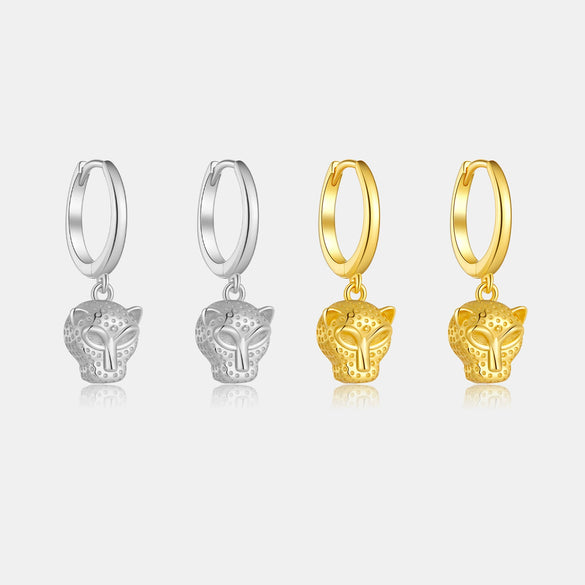 Wholesale S925 Sterling Silver Leopard Animal Ear Hanging Earrings With Geometric Design 18K Gold Electroplated For Women