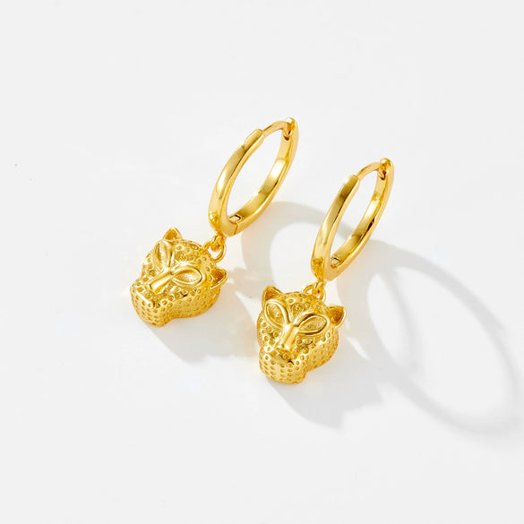 Wholesale S925 Sterling Silver Leopard Animal Ear Hanging Earrings With Geometric Design 18K Gold Electroplated For Women
