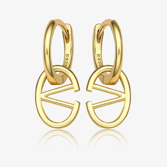 Wholesale S925 Sterling Silver Letter Earrings Simple And Highend Glossy Oval Niche Design Electroplated