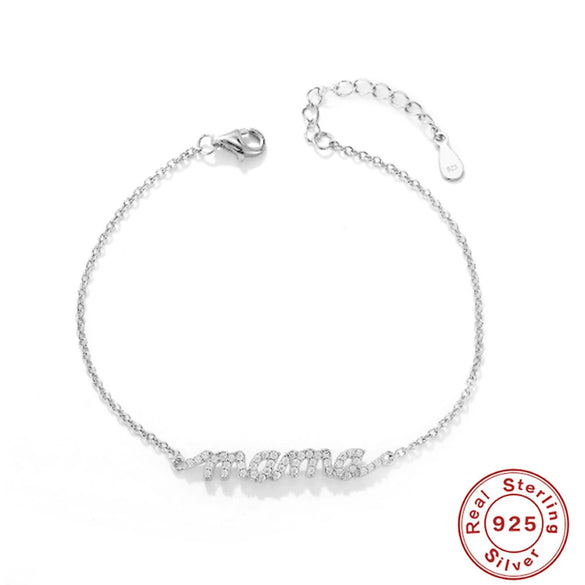 Wholesale S925 Sterling Silver Letter Mama Bracelet With Micro Inlaid Zircon And Electroplating For Women
