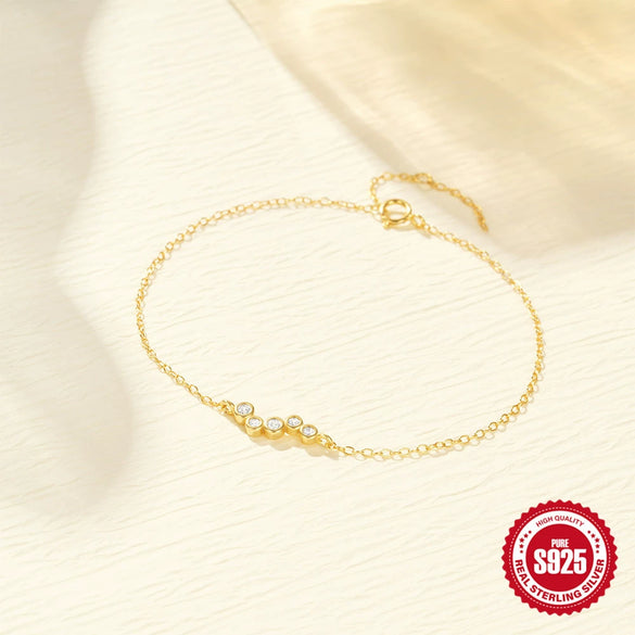 Wholesale S925 Sterling Silver Light Luxury All Match Bracelet With Row Diamond Encrusted And Geometric Design Electroplated And Real Gold Plated For Women