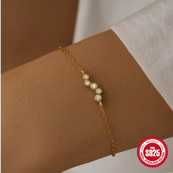 Wholesale S925 Sterling Silver Light Luxury All Match Bracelet With Row Diamond Encrusted And Geometric Design Electroplated And Real Gold Plated For Women