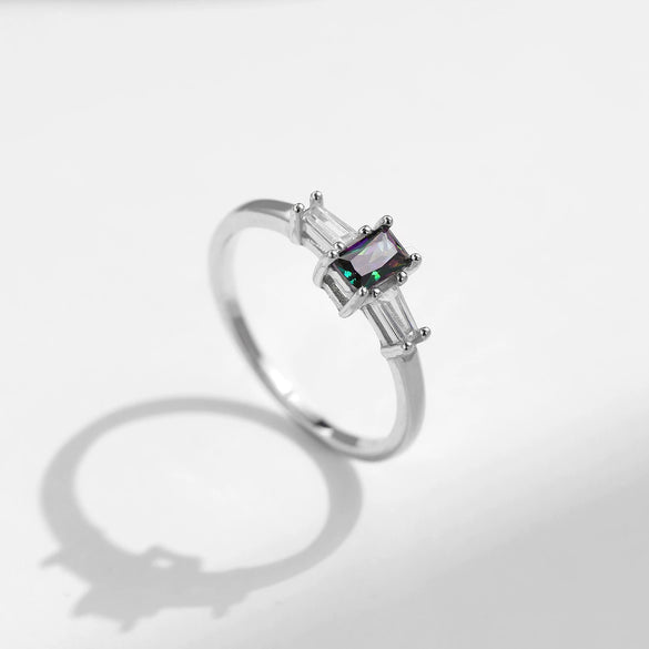 Wholesale S925 Sterling Silver Light Luxury Colorful Zircon Crystal Geometric Ring For Women