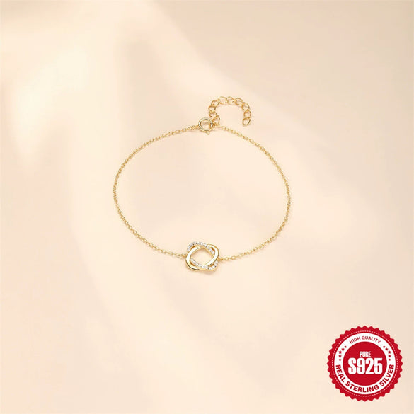 Wholesale S925 Sterling Silver Light Luxury Diamondencrusted Rose Flower Geometric Ring And All Match Bracelet With Electroplating And Real Gold Plating