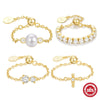 Wholesale S925 Sterling Silver Light Luxury Diamondencrusted Single Row Pearl Cross Inlaid Zircon Adjustable Fashionable Ring For Women
