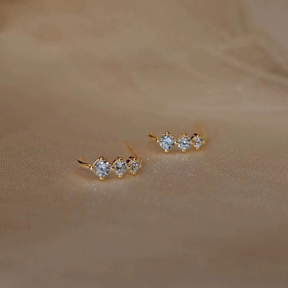 Wholesale S925 Sterling Silver Light Luxury Geometric Arc Semicircle Earrings With Threediamond Gradient Zircon And 14K Gold Plated French Entry For Women